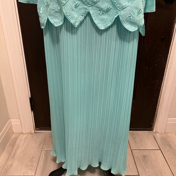 👗$30 Sale 👗 Union Made in USA Mother of the Bride 60’s 70’s turquoise long sleev - Picture 4 of 7